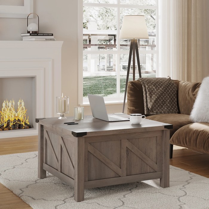WAMPAT Farmhouse Coffee Table, Square Wood Center Table with Gas Struts ... Farmhouse coffee table and storage furniture