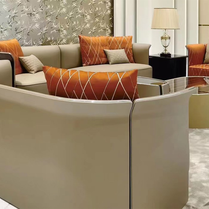 Metal frame modern armrest side curved panel living room sofa Metal frame living room furniture set
