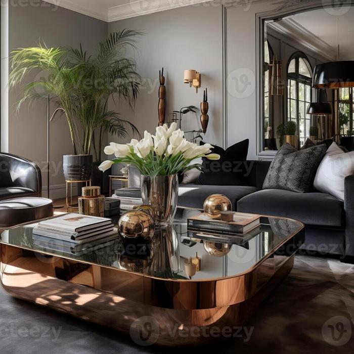 Dante Polished Brushed Gold Black Glass Coffee Table Set - Avant Garde ... Golden accent coffee table furniture for glam