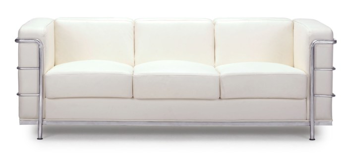 Renny Modern Leather with Chromed Steel Frame Sofa - White | Zuri Furniture Metal frame living room furniture set